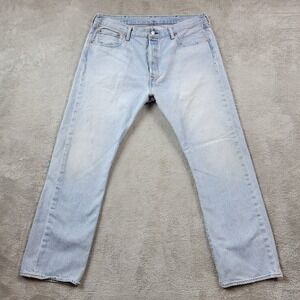 Levis 501 Jeans Mens 38X32 (Fits‎ 36X31) Blue Light Straight Grunge Button Fly